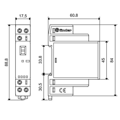 Finder 22.32.0.012.4540 magneetschakelaar 25A AC 50/60Hz 1x maakcontact + 1x verbreekcontact 12V-spoelspanning AgSnO2