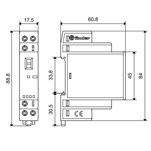 Finder 22.32.0.024.1520 magneetschakelaar 25A AC 50/60Hz 1x maakcontact + 1x verbreekcontact 24V-spoelspanning AgNi