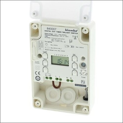 Klemko LIGHTGUARD/KL schemerschakelaar 240V met tijdschakelklok opbouw grijs
