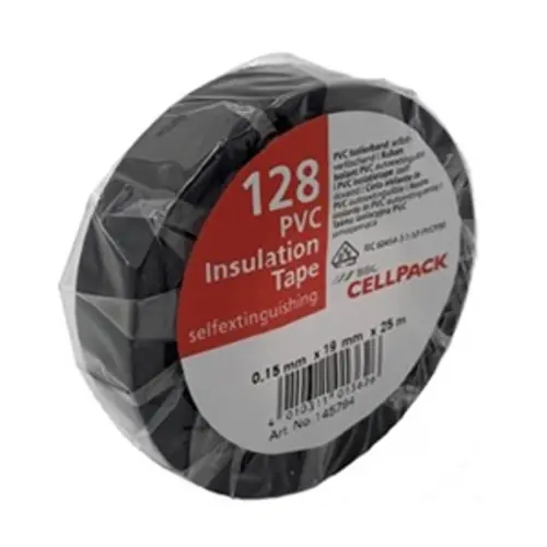 Cellpack TAPE128 19 ZW tape serie128 19mm x 25mtr d=0.15mm zwart