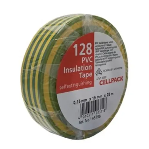 Cellpack TAPE128 19 GG tape serie128 19mm x 25mtr d=0.15 geel/groen