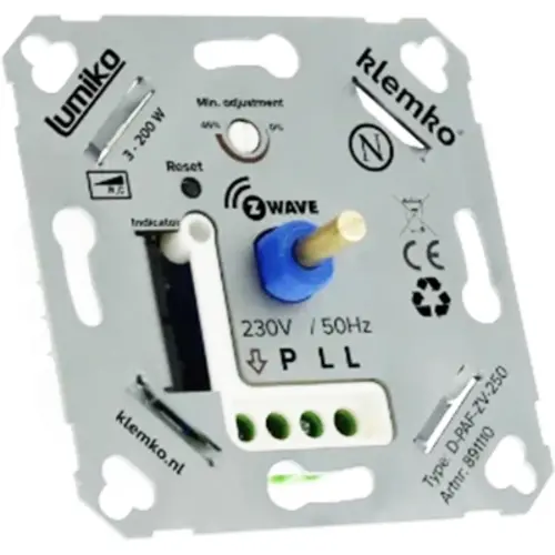 Klemko D-PAF-ZV-250 Lumiko universele draai/druk led-dimmer Z-wave faseafsnijding 3-200W