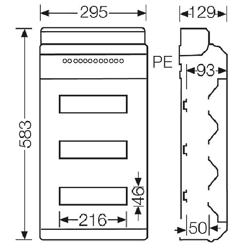 Hensel KV 9336 B verdeelkast 36 modulen 3-rijen IP65 583x295x129mm grijs met transparante deur