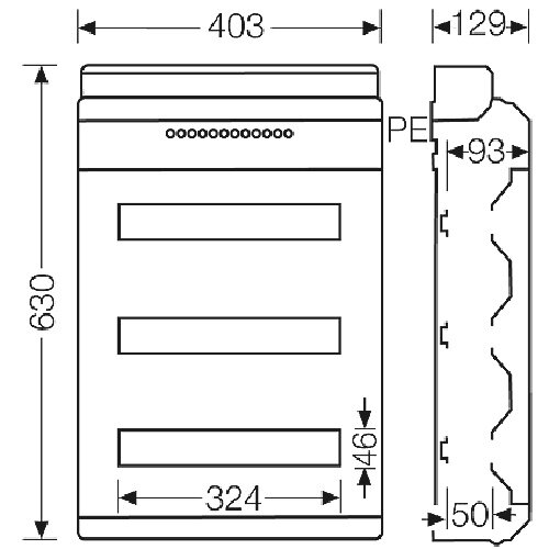 Hensel KV 9354 B verdeelkast 54-modulen 3-rijen DIN 630x403mm IP65 met transparante deur