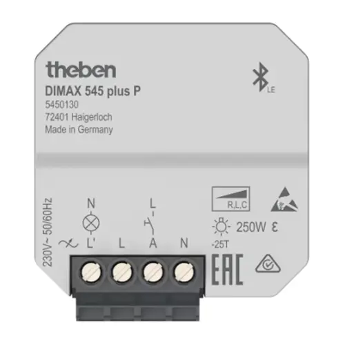 Theben DIMAX 545 PLUS P universele inbouwdimmer - dimactor voor R-L-C lasten LED 250W Bluetooth