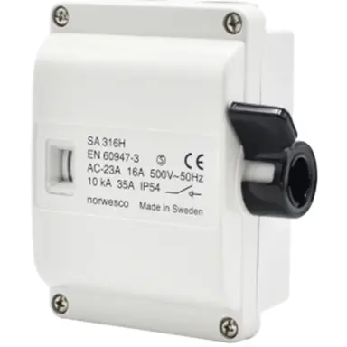 Norwesco SA316H werkschakelaar 3P+hulpcontact 16A/500V M20 grijs IP54