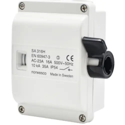 Norwesco SA316H werkschakelaar 3P+hulpcontact 16A/500V M20 grijs IP54