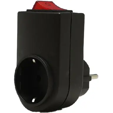 Kaiser 411/SW stopcontact tussensteker met randaarde en schakelaar zwart