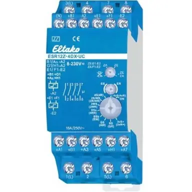 Eltako ESR12Z-4DX-UC multifunctioneel impuls-schakelrelais. 4x1 NO potentiaalvrij 16A/250V