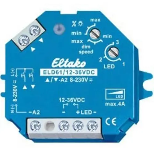 Eltako ELD61/12-36V DC PWM LED dimmer voor 12-36VDC LED. Power MOSFET tot 4A