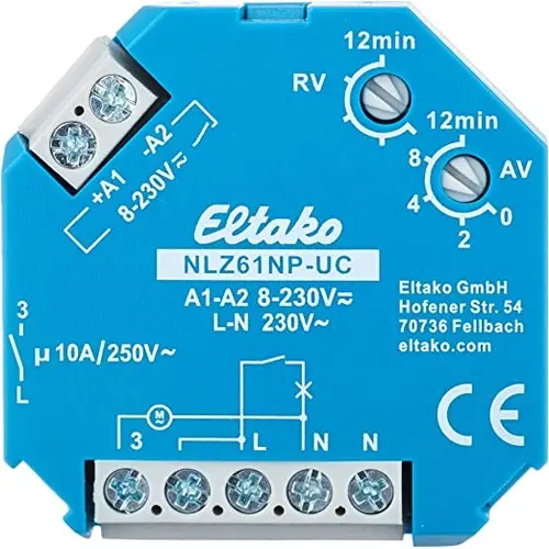 Eltako NLZ61NP-UC nalooprelais inbouw 1 maakcontact 10A opkom en afvalvertraging