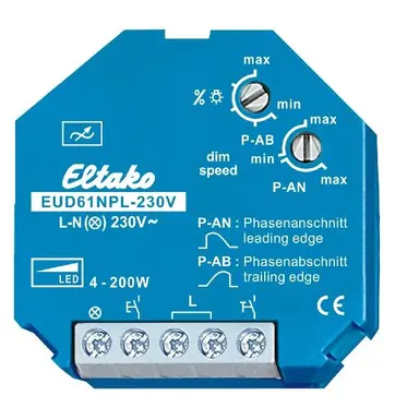 Eltako EUD61NPL-230V universele inbouw LED dimmer tot 200W. zonder N-aansluiting