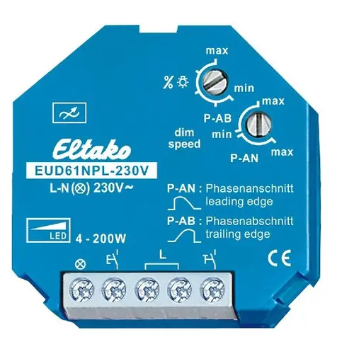 Eltako EUD61NPL-230V universele inbouw LED dimmer tot 200W. zonder N-aansluiting