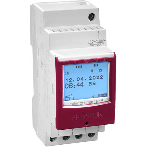 Grasslin G43.02.0001.1 digitale schakelklok 1-kanaal dag-week programma Talento Smart B15 DIN-rail