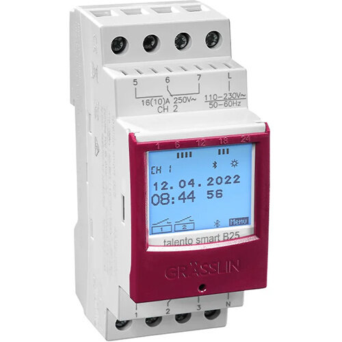 Grasslin G43.02.0002.1 digitale schakelklok 2-kanalen dag-week programma Talento Smart B25 DIN-rail