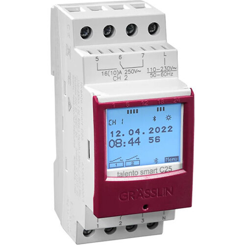 Grasslin G43.03.0002.1 digitale schakelklok 2-kanalen ASTRO dag-week programma Talento Smart C25 DIN-rail