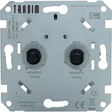 Tradim 2496 digitale duo dimmer voor LED 2x 1-100 Watt OP=OP