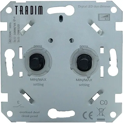 Tradim 2496 digitale duo dimmer voor LED 2x 1-100 Watt