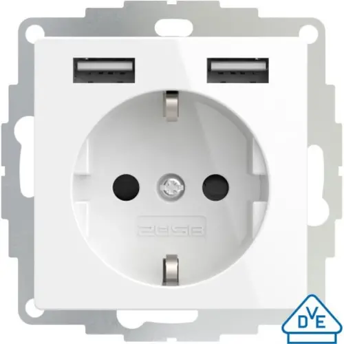 2USB inCharge PRO55 wit glans wandcontactdoos met 2x USB-A voor 55 x 55 mm wit glans