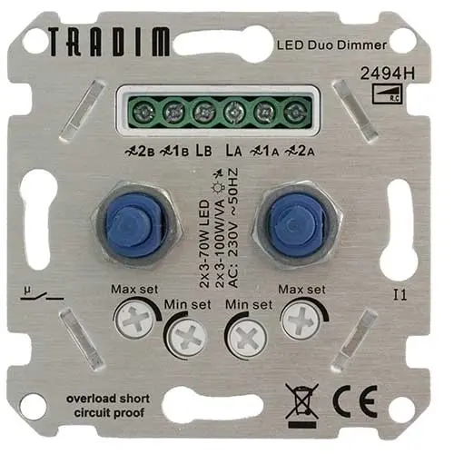 Tradim 2494H duo dimmer met hotelschakeling voor LED