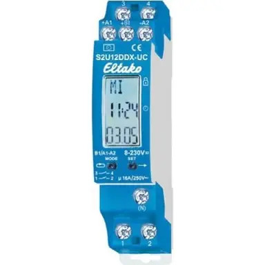 Eltako S2U12DDX-UC 2-kanaals schakelklok. 1+1 NO potentiaalvrije contacten 16A/250V AC