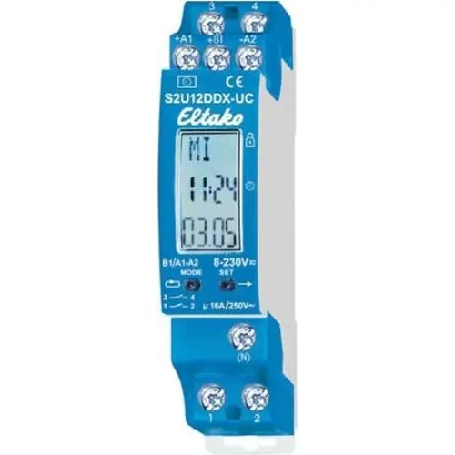 Eltako S2U12DDX-UC 2-kanaals schakelklok 1+1 NO potentiaalvrije contacten 16A/250V AC