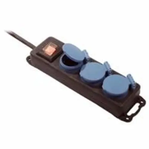 Schwabe 88038603 stekkerdoos RA 3-voudig met klapdeksel en schakelaar 1,5 meter IP44 zwart