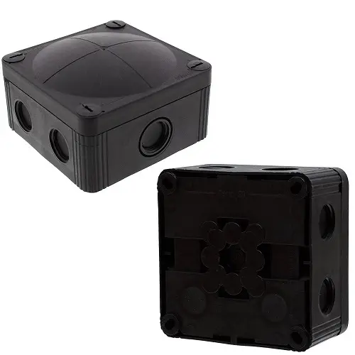 Wiska 407 3 ZW kabeldoos 95x95x60mm 7-invoeren + 3x wartel M20x1.5 IP67 zwart