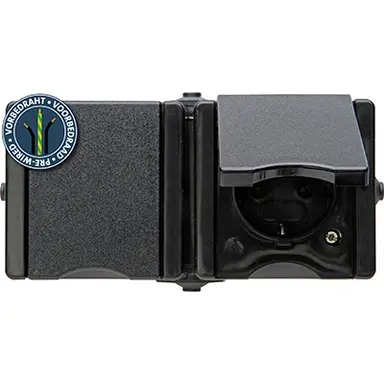 Kopp 950606006 opbouw wandcontactdoos voorbedraad 2-voudig randaarde deksel horizontaal IP44 ProAQA zwart