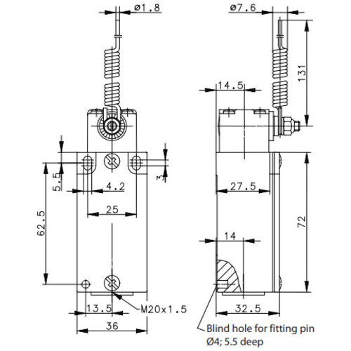 Bernstein GC-SU1 AF eindschakelaar veer 1x NO+NC contact 240V/AC 3A IP65 aluminium body