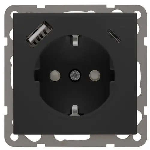 PEHA D 6511.193 SI USB CA wandcontactdoos met USB A en C 3.4A voor Nova - Standard - Dialog zwart mat