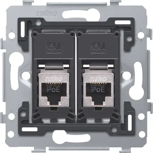 Niko 170-79267 draagring 2x RJ45 STP CAT6 vlakke uitvoering geschikt voor PoE