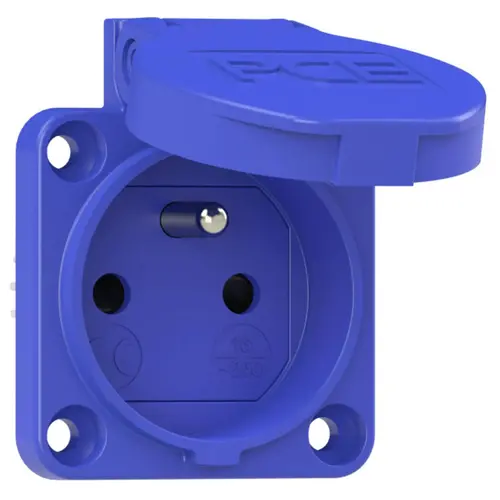 PCE 104-7B inbouw wandcontactdoos met penaarde en klapdeksel IP54 blauw