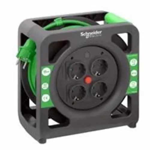 Schneider IMT33135 kabelhaspel 3x1mm² met 4 randaarde stopcontacten IP20 15 meter groen
