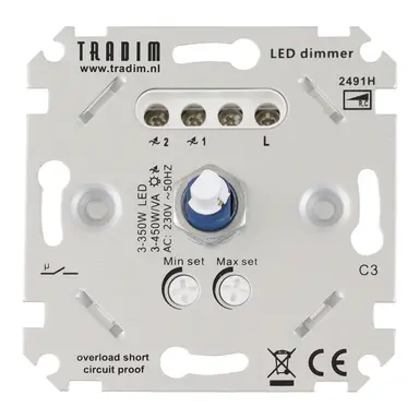 Tradim 2491H universele LED-dimmer 3-450 Watt OP=OP