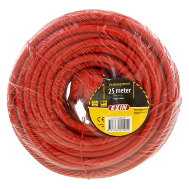 Exin 55.204.11 verlengsnoer met randaarde 3 x 1.5mm² 25 meter rood OP=OP