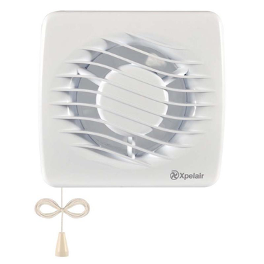 Xpelair DX100HTAP 99 mm muurventilator met hygrostaat timer en trekkoord 76m³ 230V 12W OP=OP