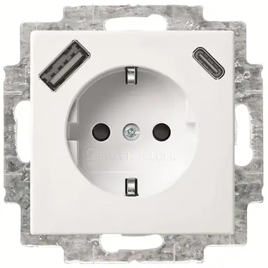 Busch-Jaeger 20 EUCB2USBAC-914 wandcontactdoos randaarde kindveilig met USB type A en C Balance SI wit glans