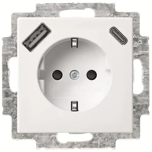 Busch-Jaeger 20 EUCB2USBAC-914 wandcontactdoos randaarde kindveilig met USB type A en C Balance SI wit glans