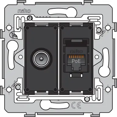 Niko 170-79338 coax en UTP cat.6A UTP smart tv aansluitdoos excl.afdekking geschikt voor PoE