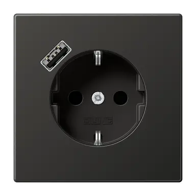 JUNG AL 1520-18 A AN wandcontactdoos randaarde Safety+ met USB-A LS990 antraciet gelakt aluminium