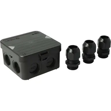 Attema AT2500.01 Cable-mate kabeldoos 95 x 95 x 45 mm met 8 invoeren en 3 M25 wartels IP65 zwart