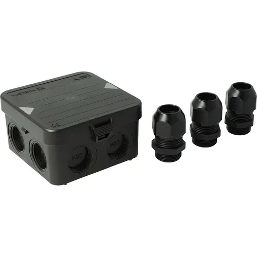 Attema AT2500.01 Cable-mate kabeldoos 95 x 95 x 45 mm met 8 invoeren en 3 M25 wartels IP65 zwart