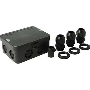 Attema AT2561.01 Cable-mate kabeldoos 120 x 95 x 45 mm met 8 invoeren en 3 M25 wartels IP65 zwart