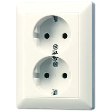 JUNG AS 5020 NU wandcontactdoos 2-voudig randaarde voor enkele inbouwdoos AS500 creme