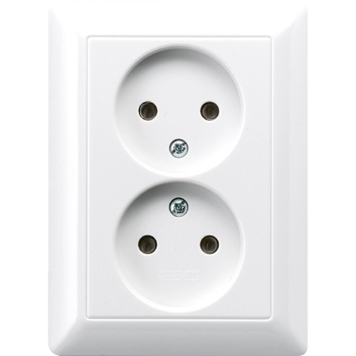 JUNG AS 5010 U WW wandcontactdoos vlak zonder randaarde 2-voudig AS500 alpine wit