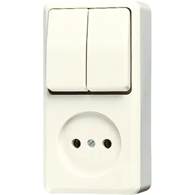 JUNG 645 A combinatie serieschakelaar/wandcontactdoos opbouw zonder randaarde creme
