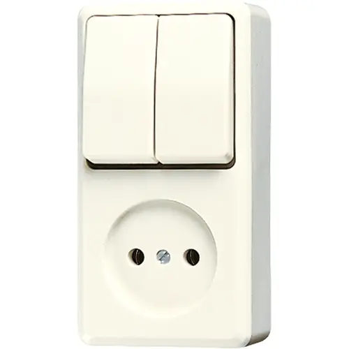 JUNG 645 A opbouw combinatie serieschakelaar/wandcontactdoos zonder randaarde AP600 creme