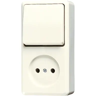 JUNG 646 A combinatie wisselschakelaar/wandcontactdoos opbouw zonder randaarde creme
