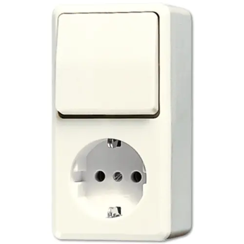 JUNG 676 A opbouw combinatie wisselschakelaar/wandcontactdoos randaarde AP600 creme